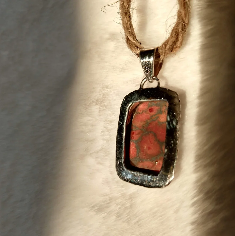 Sterling Silver Natural Red Mohave Copper Turquoise Pendant. - Picture 4 of 8